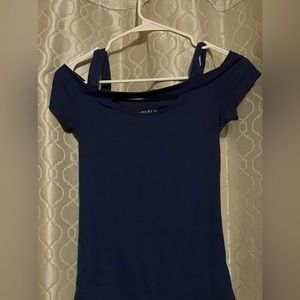 Dark blue, half off shoulder top
